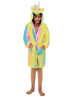 A2Z 4 Kids Super Soft 3D Animal Unicorn Rainbow Hooded Bathrobe Dressing Gown • £7.99
