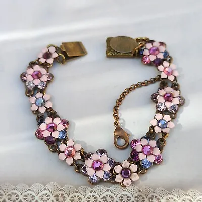 Michal Negrin Pink Floral W/ Swarovski Crystal Bracelet Romantic Victorian Gift • $78.40