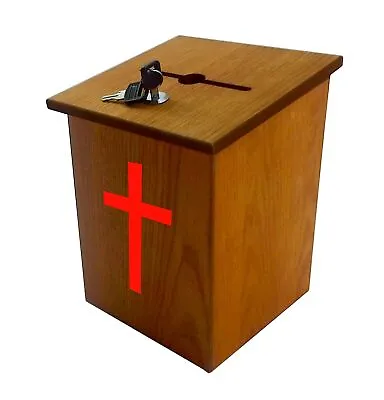 $41.19 • Buy Wood Church Collection Fundraising Box Donation Charity Box With Red Cross
