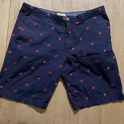 Merona Flat Front Sits Below Waist 34 Navy Blue Crabs Shorts Chinos • $10.80