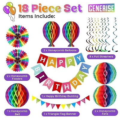 Birthday Party Decorations Happy Birthday Banner Set Rainbow Paper Honeycomb • £6.79