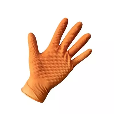 Orange Nitrile Disposable Gloves Strong Heavy Duty Powder Free Car Mechanic 9.8m • £9.95