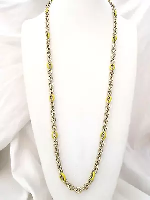 J Crew Yellow Enamel & Light Gold Tone Chain Links Long Necklace 36  L • $12.99