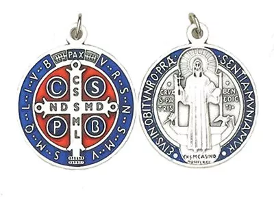 St. Benedict Medal Blue Enameled Silver-Tone 1-1/4 Inches • $9.88