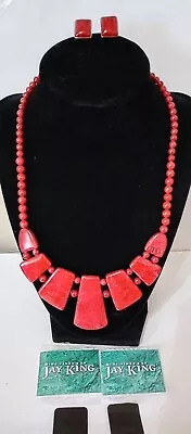 Jay King DTR 925 Sterling Mine Finds Red Coral Statement Necklace & Earrings • $49.99