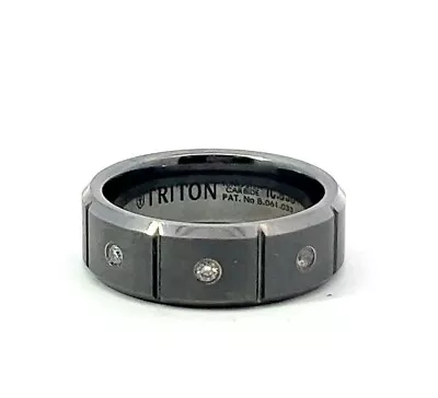 Triton 8mm Tungsten Satin Vertical Grooved 0.10ctw Genuine Diamond Band Ring • $49.50