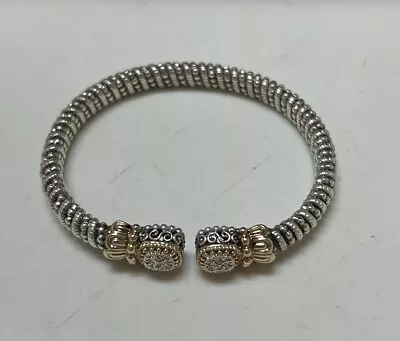 Alwand Vahan Sterling 14K Gold Diamond Cuff Bracelet 6.5  Beaded Flex 8mm Rare!! • $1299