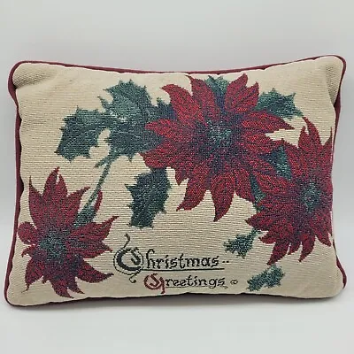 Vintage Christmas Greetings 12 X 9  Tapestry Pillow With Poinsettias • $19.95