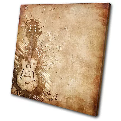 Musical Guitar Grunge Brown SINGLE CANVAS WALL ART Picture Print VA • £29.99