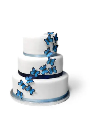 20 Pre Cut Black And Blue Butterflies Edible Wafer Paper Cake Toppers • £2.49