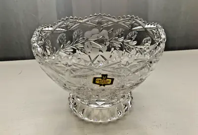 Zajecar Lead Crystal Etched Bowl 24% PbO Saw Tooth Edge Footed • $49.99