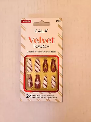 Cala Velvet Touch 24 Press On Nails 87893 Red White Gingerbread Christmas Nails • $18.99