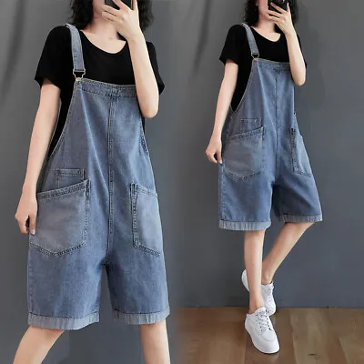 Summer Fashion Womens Denim Shorts Loose Suspender Trousers Overalls Short Jeans • $37.19
