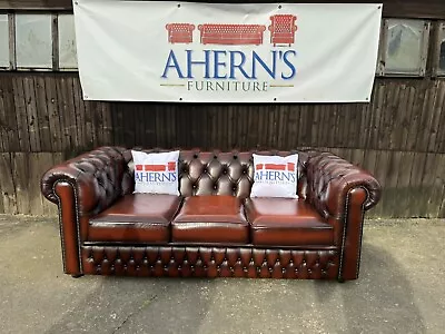 *Vintage Brown Leather Saxon Chesterfield 3 Seater Sofa FREE DELIVERY 🚚* • £750