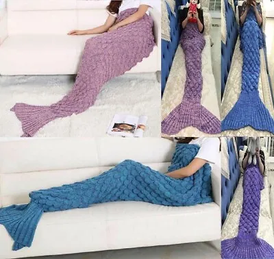 Mermaid Tail Blanket Crocheted Knit Adult Kids Christmas Winter Warm Sofa • £9.99