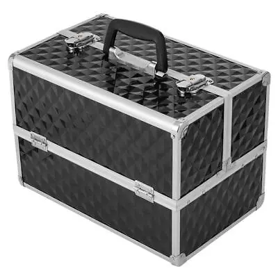 High Quality Aluminum Cosmetic Makeup Box Train Large Portable Travel Case Black • $21.99