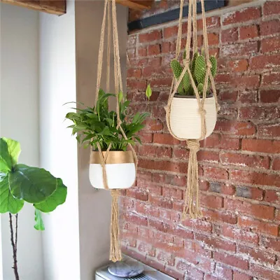 Macrame Plant Hanger Flower Pot Holder Hanging Jute Rope Wall Art Garden UK • £3.59