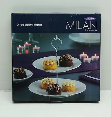 New Rayware Milan 2 Tier Porcelain Cake Stand Food Party Table Top Display White • £7.95
