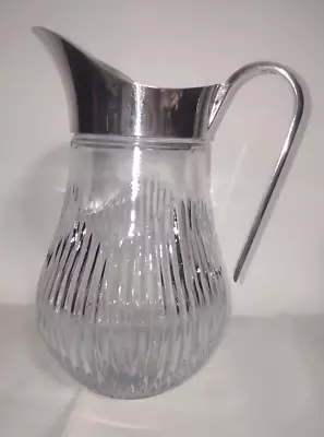 Vtg Pitcher Italian Silver Plated & Ribbed Glass Sangria Water Lipped Barware • $9.99