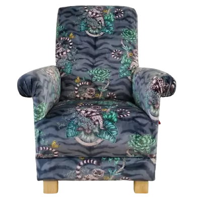 Emma J Shipley Lemur Navy Velvet Fabric Adult Chair Armchair Monkeys Accent Pink • £398.99