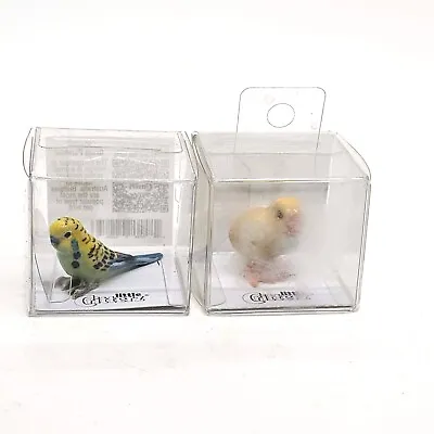 Two Little Critterz Miniature Porcelain Figurines Baby Chick Green Parakeet • $16