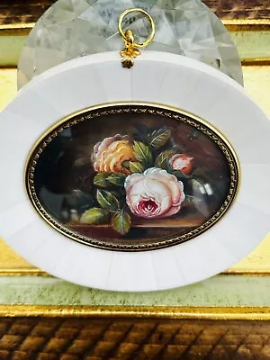 HAFFKE Hand Painted Miniature Painting Of Rose Flowers Signed By Artist R Moch • £27.99