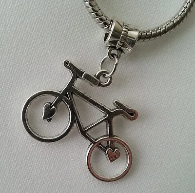 Large Bicycle Bike Cycling Dangle Bead For European Style Charm Bracelet Silver • $10.98