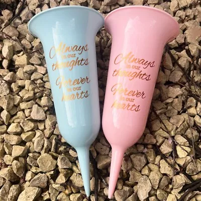 Baby Blue And Pink Set Of 2 Forever In Our Hearts Fluted Spiked Memorial Grave F • £7.98