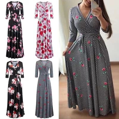 $38.12 • Buy Women Long Dress 3/4 Sleeve Maxi Dresses Ladies Boho V Neck Sexy