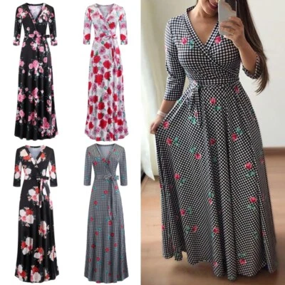 $38.12 • Buy Women Long Dress 3/4 Sleeve Maxi Dresses Ladies Boho V Neck Sexy