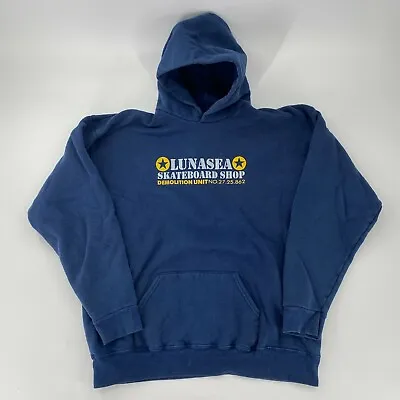 Vintage RARE Luna Sea Skateboard Shop Oneita Blue Hoodie Men's Size XL  • $75.99