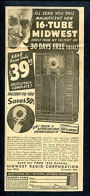 1937 MIDWEST Dial-A-Matic Radio St. Louis Globe Democrat Newspaper Print Ad • $7.95