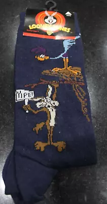 New Scallywags Looney Tunes Road Runner Navy Blue Cotton Dress Socks Size 6-10 • £9.30
