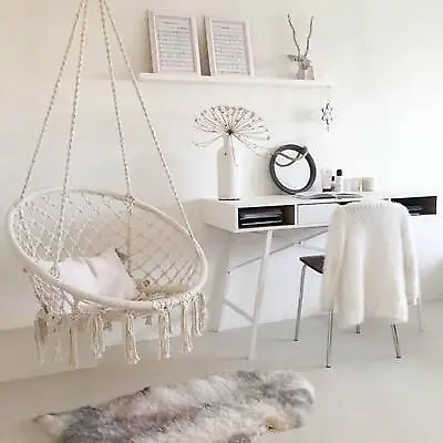 £33.99 • Buy Hanging Macrame Hammock Chair Cotton Woven Rope Swing Chair Seat Beige Ace