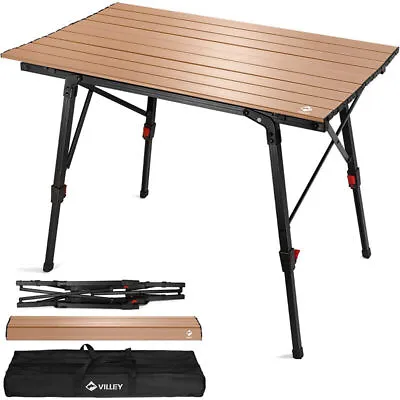 VILLEY Folding Beach Table Lightweight Aluminum Camping Table W/Adjustable Legs • $67.99