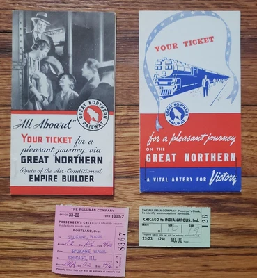 $9.99 • Buy 1942 Great Northern Railway Empire Builder Pullman Tickets & Ticket Folders