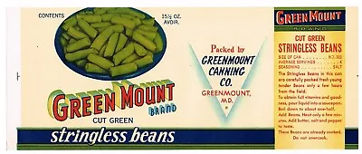 Original Can Label Vintage C1930s Greenmount Canning Co. Maryland Green Mount • $9.95