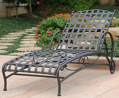 Outdoor Metal Chaise Lounge Chair Reclining Adjustable Wheeled Patio Deck Black • $275.86