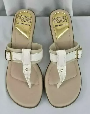 Mootsies Tootsies Stretch White Thong Wedge Womens Sandals SZ 8 • $22.93