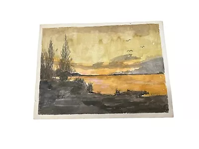 Vtg Painting Sunset Lake Overcup Arkansas Landscape Watercolor Signed • $24.99