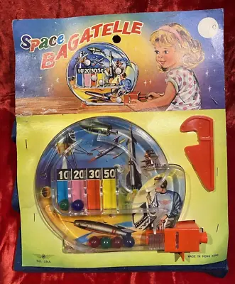 1960s SPACE BAGATELLE PINBALL TOY HONG KONG ASTRONAUT & ROCKET GRAPHICS NMOC!!! • $149.99