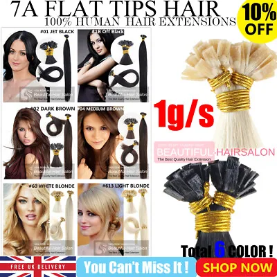 18 -22  Pre Bonded Flat Tip Keratin Remy Human Hair Extensions 1G Double Drawn • £30.50