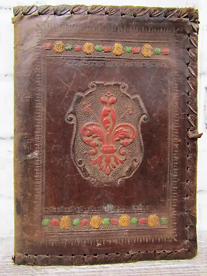 Vintage Leather Book Bible Journal Cover Fleur De LIs Pattern Embossed Tooled • $29.99