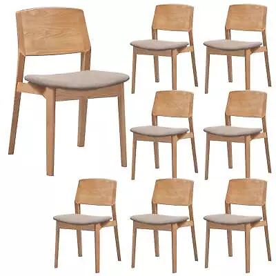 Emilio 8pc Set Dining Chair Fabric Seat Scandinavian Style Solid Ash Wood Oak • $2557.60