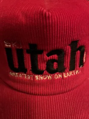 Vintage 1988 Red Corduroy GMWS Ski Utah Strapback Trucker Hat Baseball Cap • $14.99