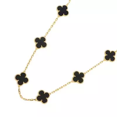 Van Cleef Arpels Vintage Alhambra Onyx 10P Necklace 18K YG 750 90224563 • £5879.69