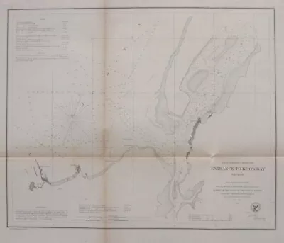 Original 1861 Coast Survey Shipwreck Map COOS BAY Oregon Soundings Tide Table • $49.99