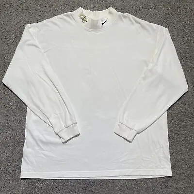 Vintage Nike Team Georgia Tech T Shirt Mens XL White Long Sleeve Mock Neck NCAA • $22.46