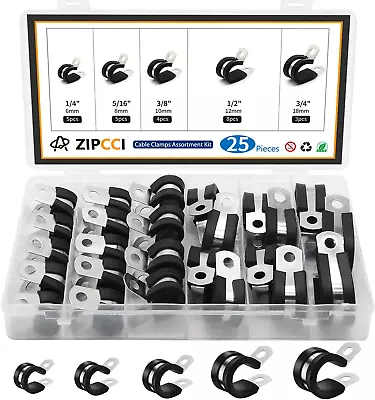 Cable Clamps Assortment Kit 25 Pack Stainless Steel Rubber Cushion Pipe Clips ( • $14.88