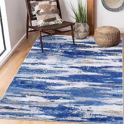 Carpetas Alfombras Para Sala Abstracta Antideslizante Azul Lavable 5x7 FT Pies • $62.49